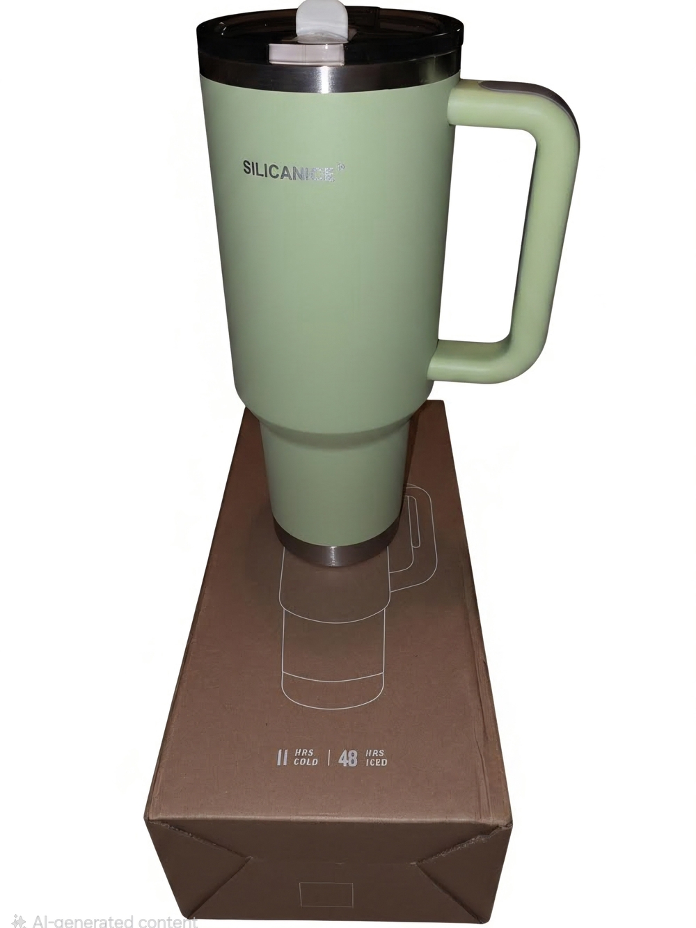 Green Insulated 40oz Stainless Steel Cup With Straw And Handle NWT